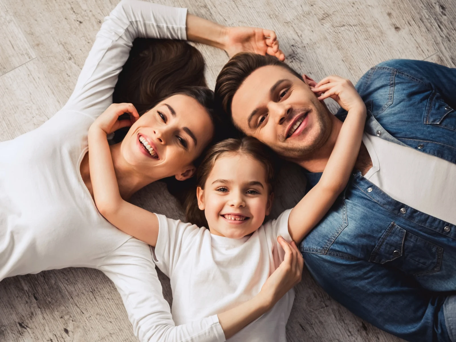 Familia unida con su hija en casa