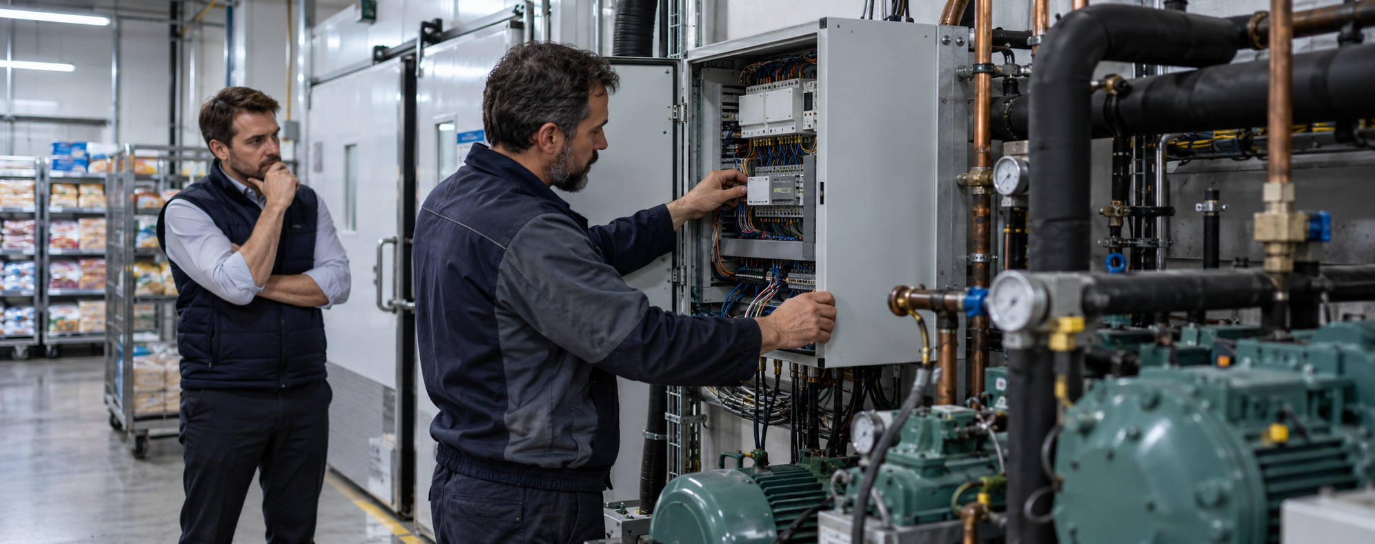 Técnico revisando los controles de refrigeración de un supermercado-ciberataques-empresas